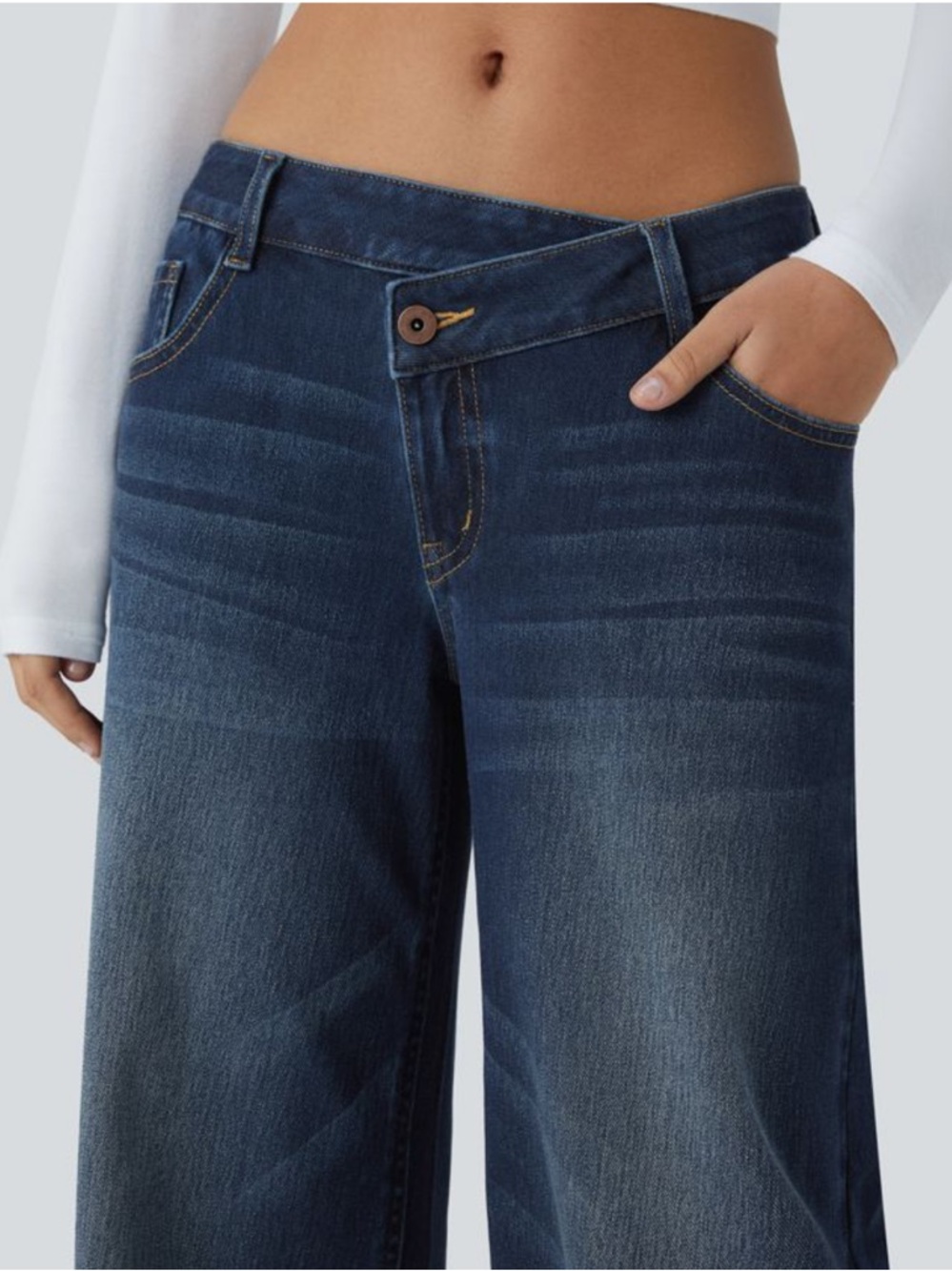 NWOT Halara Asymmetrical Baggy Wide-Leg Dark Blue Women’s Jeans Size XL Petite - Picture 4 of 7